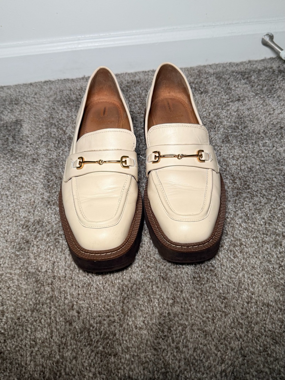 Sam Edelman Cream Loafers with Gold Accents